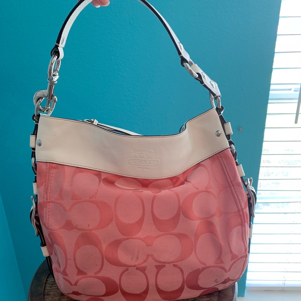 Pink and White Coach Handbag